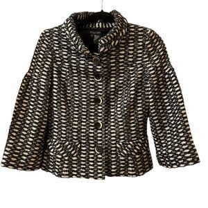 Etcetera Black and White Textured Button-Front Blazer